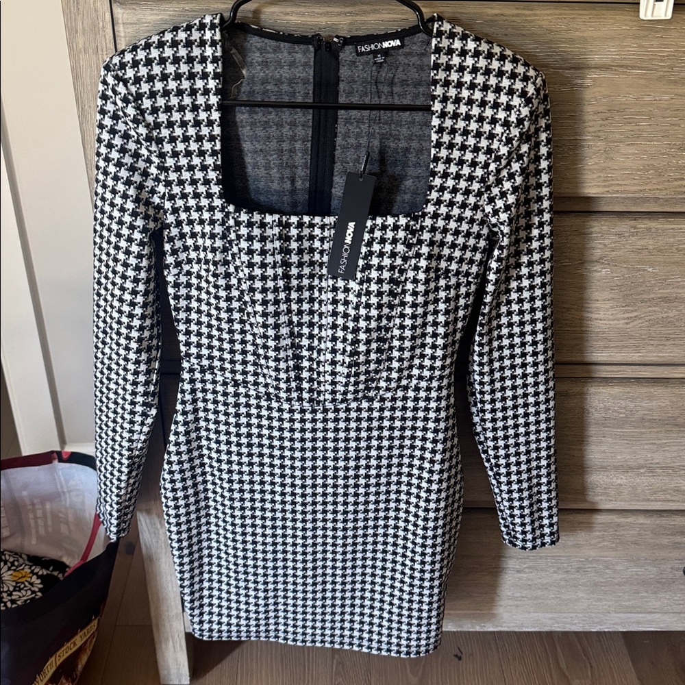 Fashion Nova Monochrome Houndstooth Dress